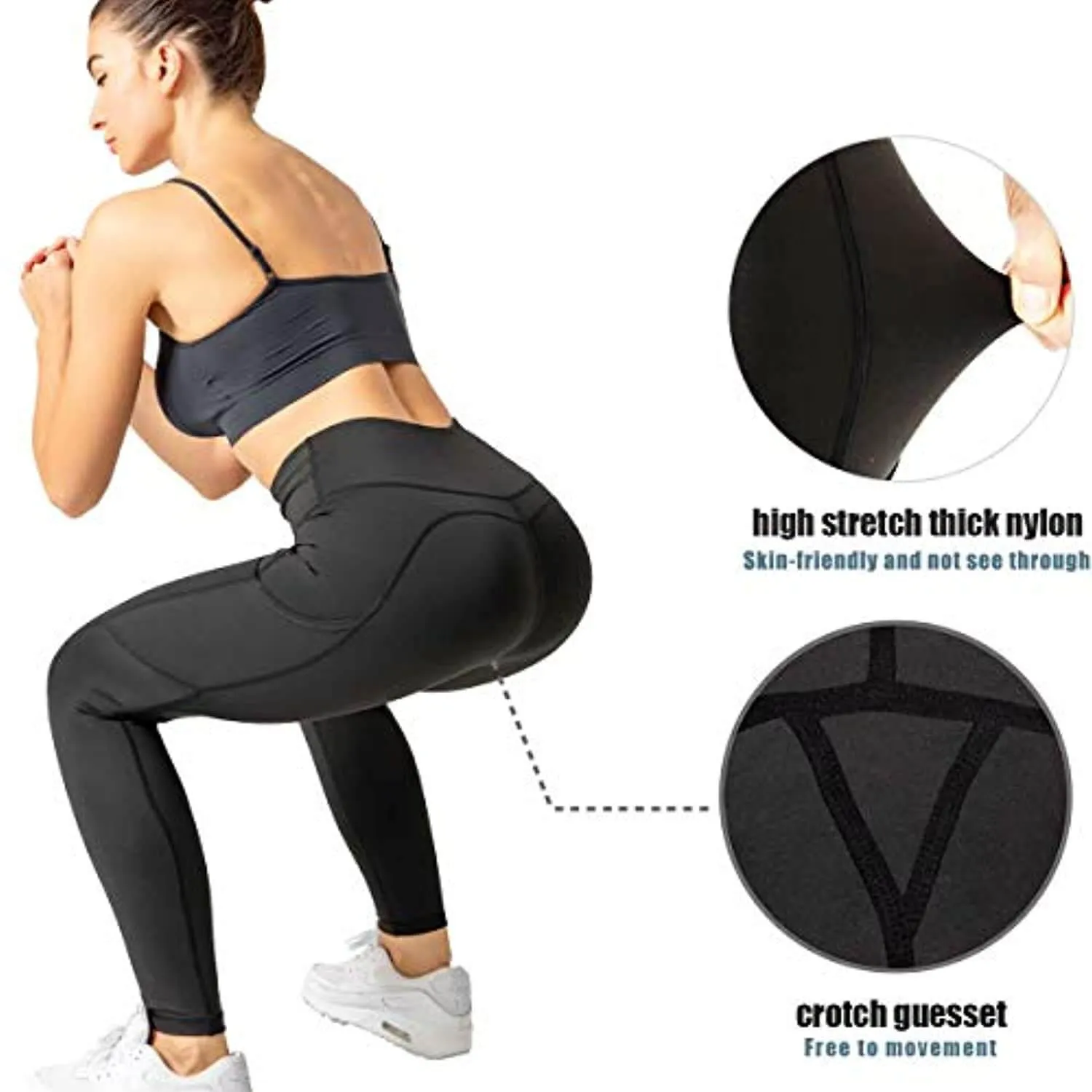 CJOY Women Yoga Leggings with Pockets High Waist Workout Leggings Tummy Control Stretch Leggings Yoga Pants