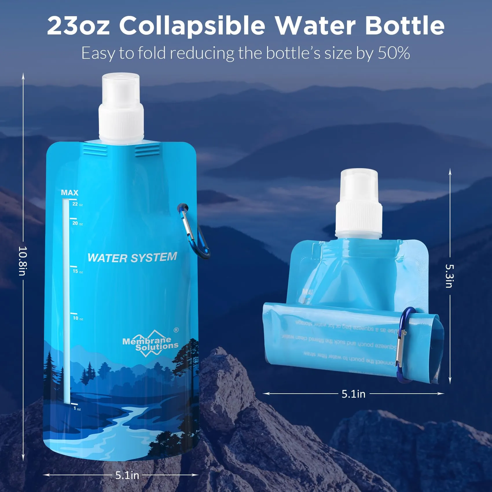 Collapsible Water Bottle for Filter Straw Foldable Water Container Bag for Hiking Camping Travel Emergency