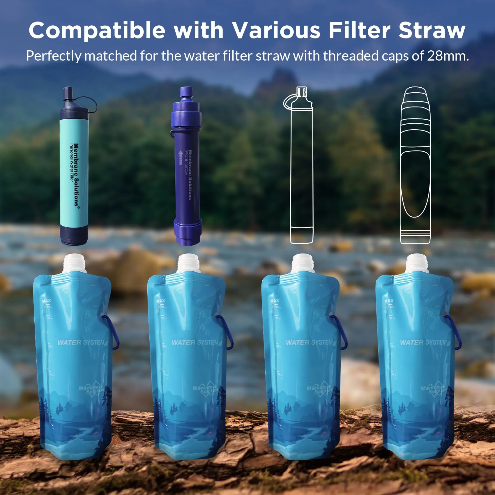 Collapsible Water Bottle for Filter Straw Foldable Water Container Bag for Hiking Camping Travel Emergency