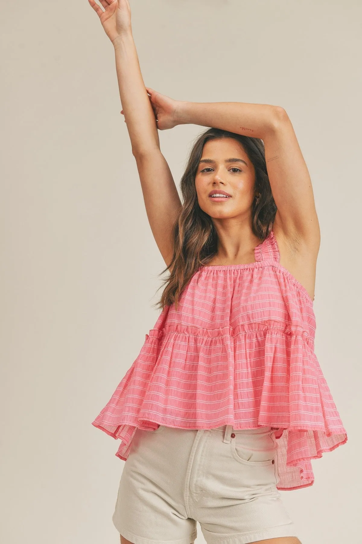 CRINKLED TIERED RUFFLE TOP