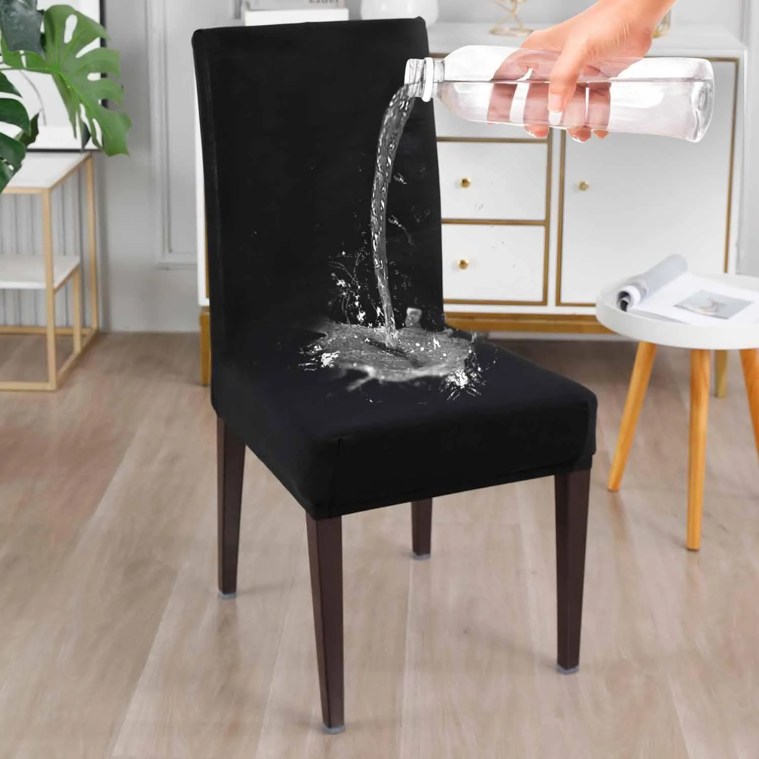 Elastic Stretchable Water Resistant Dining Chair Cover, Black