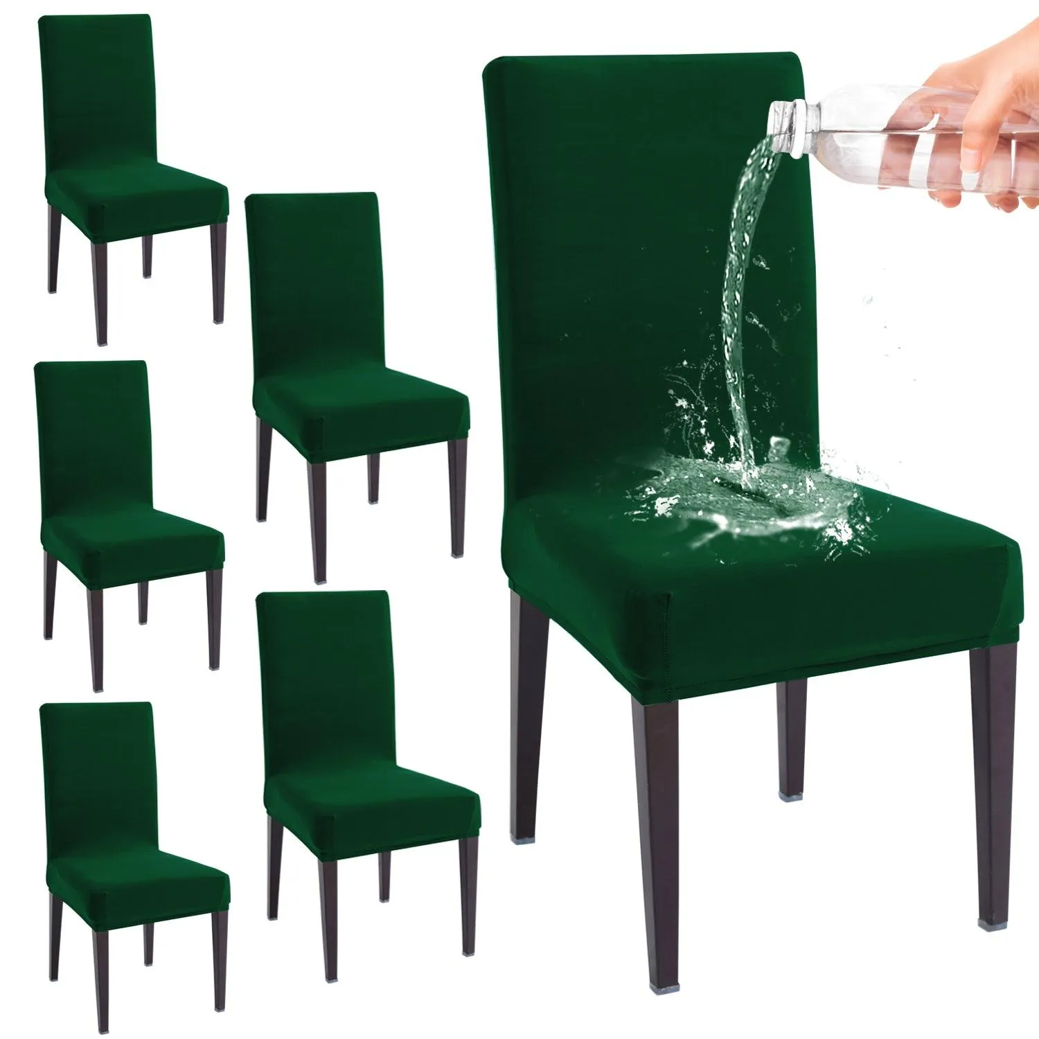 Elastic Stretchable Water Resistant Dining Chair Cover, Hunter Green