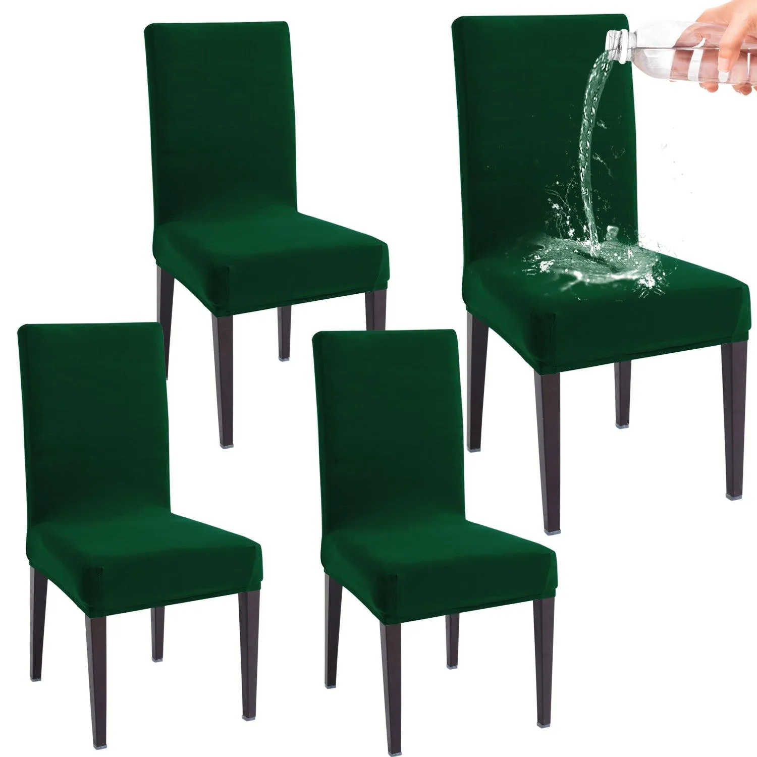 Elastic Stretchable Water Resistant Dining Chair Cover, Hunter Green