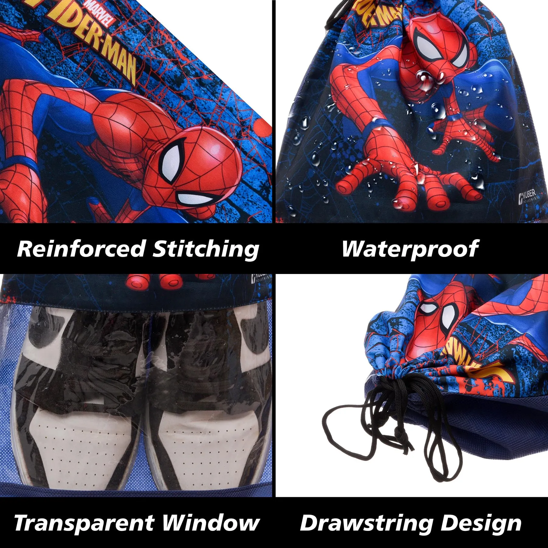 Kuber Industries Marvel Spiderman Shoe Cover | Travel Shoe Storage Bags | Polyester Storage Bag | Drawstring Shoe Cover | Shoe Organizer with Clear Window | Pack of 18 | Navy Blue