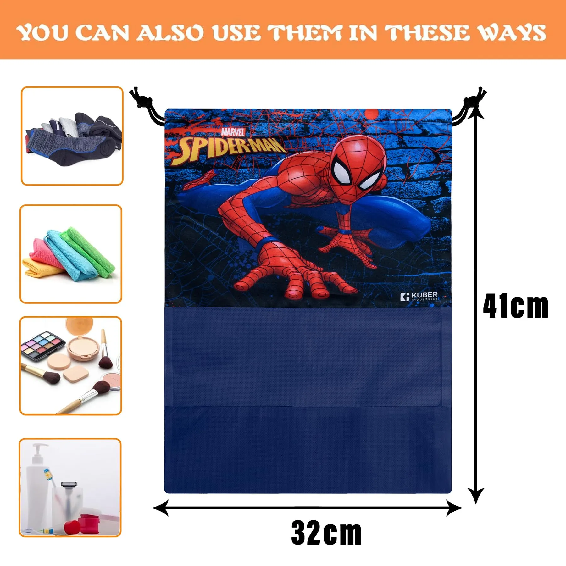 Kuber Industries Marvel Spiderman Shoe Cover | Travel Shoe Storage Bags | Polyester Storage Bag | Drawstring Shoe Cover | Shoe Organizer with Clear Window | Pack of 18 | Navy Blue