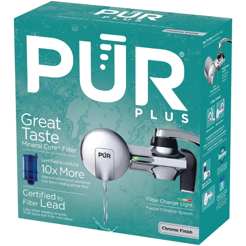 PUR PLUS Horizontal Faucet Mount Water Filtration System - Chrome