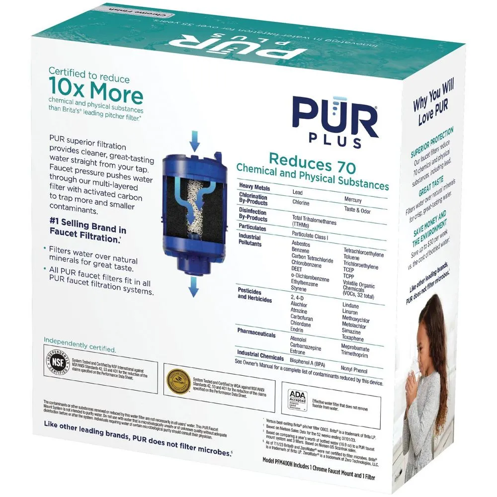 PUR PLUS Horizontal Faucet Mount Water Filtration System - Chrome