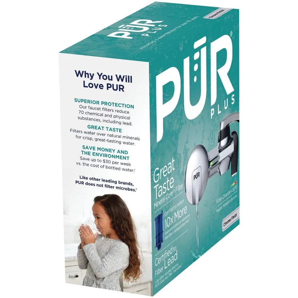 PUR PLUS Horizontal Faucet Mount Water Filtration System - Chrome