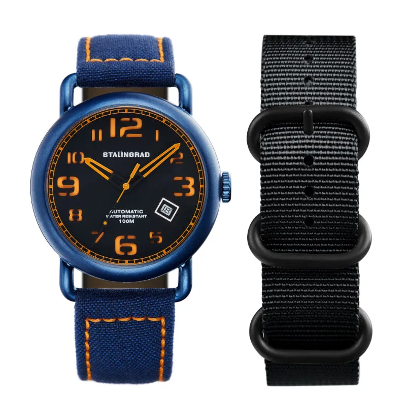 Rodim. Black/Orange Sandwich Dial. Blue Cordura Strap. SG-2800-03