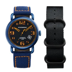 Rodim. Black/Orange Sandwich Dial. Blue Cordura Strap. SG-2800-03