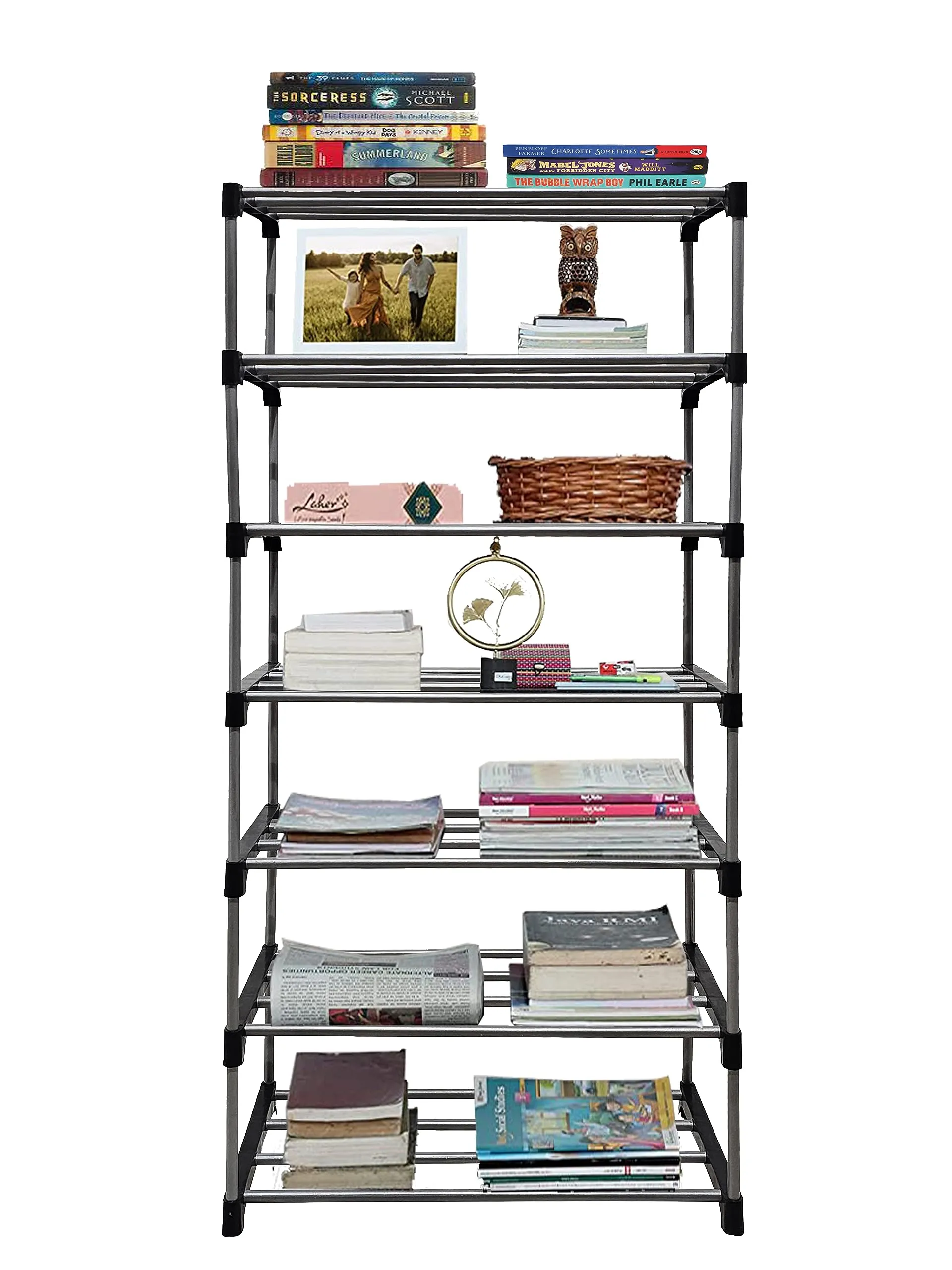 SANAMSTORE Multipurpose Heavy Duty Metal Book/Shoe/Cloth Rack for Anywhere Use (7 Layer)