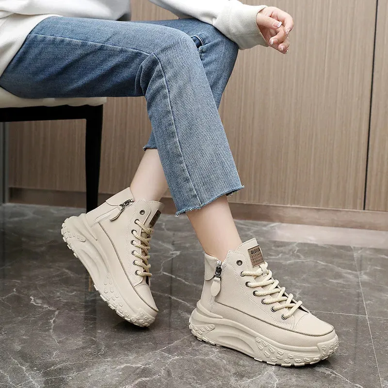 Trend Versatile Women's High Top Small White Shoes Spring Breathable Platform Casual Walking Shoes Old Dad Shoe Korean Sneakers