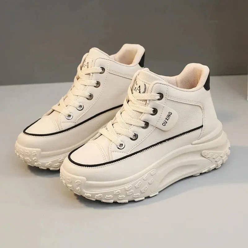 Trend Versatile Women's High Top Small White Shoes Spring Breathable Platform Casual Walking Shoes Old Dad Shoe Korean Sneakers