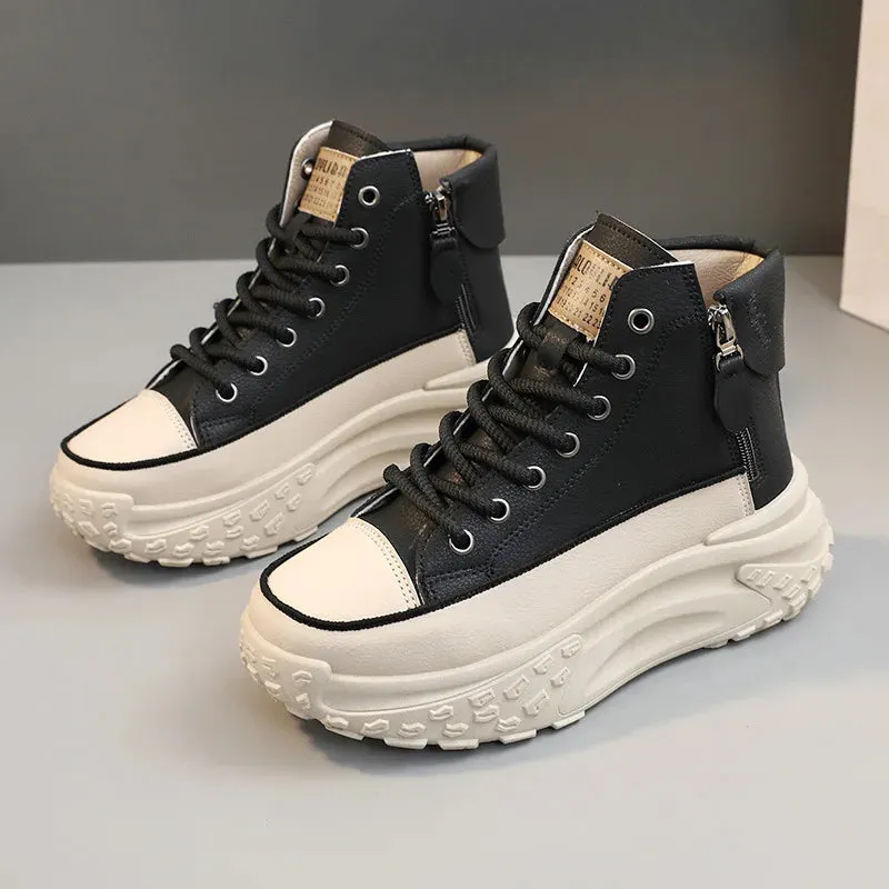 Trend Versatile Women's High Top Small White Shoes Spring Breathable Platform Casual Walking Shoes Old Dad Shoe Korean Sneakers