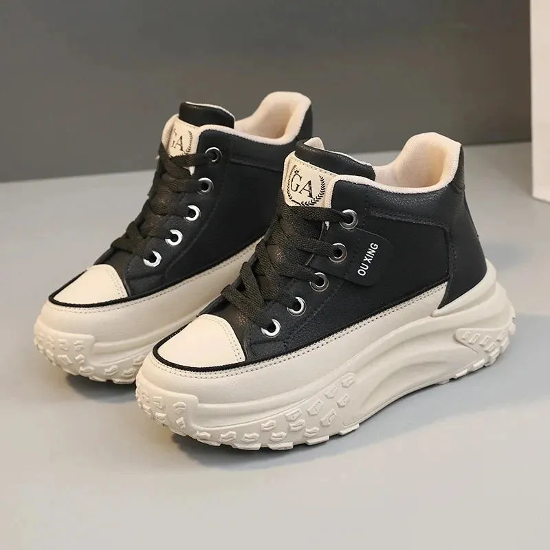 Trend Versatile Women's High Top Small White Shoes Spring Breathable Platform Casual Walking Shoes Old Dad Shoe Korean Sneakers